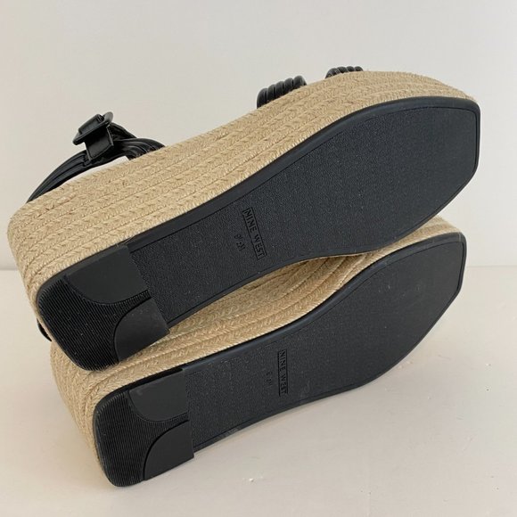 Nine West Wedge Sandal Size 9.5 Platform Ninnia Square Toe Espadrille Buckle New - Picture 5 of 7